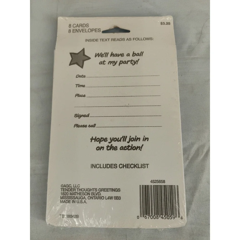 Vintage NOS Tender Thoughts Boy Birthday Invitations Sports‎ Theme Party